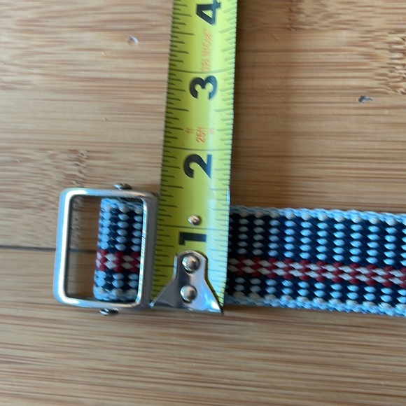 Striped Webbing Belt adjustable metal buckle blue/red/cream canvas belt - Picture 9 of 10